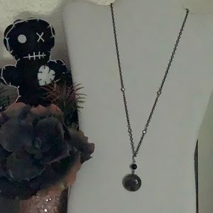 Authentic Rutilated Quartz & Onyx Drop on Noir Bronze Rhinestone Segmented Chain